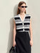 Chic Summer Sleeveless V-Neck Wool Cardigan with Vibrant Striped Accents