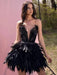 Chic Black Feather Strapless Evening Dress for Women