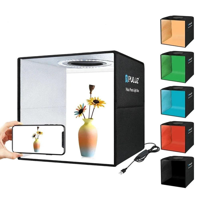 30CM PULUZ Adjustable LED Light Box Photography Kit with Six Color Backdrops - Portable Softbox for Product and Portrait Shots