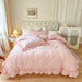 100% Cotton Ruffle Korean Princess Solid White Bedding Sets