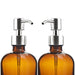 Set of 2 Stylish Amber Glass Soap Dispensers with Rust-Resistant Stainless Steel Pumps - 16 Oz