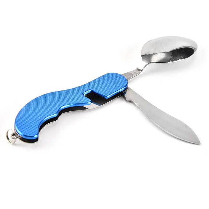 Multi-Functional Outdoor Dining Utensil Set: Fork, Spoon, Knife & Bottle Opener for Campers and Hikers