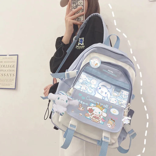 Cute Cinnamoroll Plush Toy Backpack - Spacious School Bag for Kids - Black and Blue Sanrio Anime Design