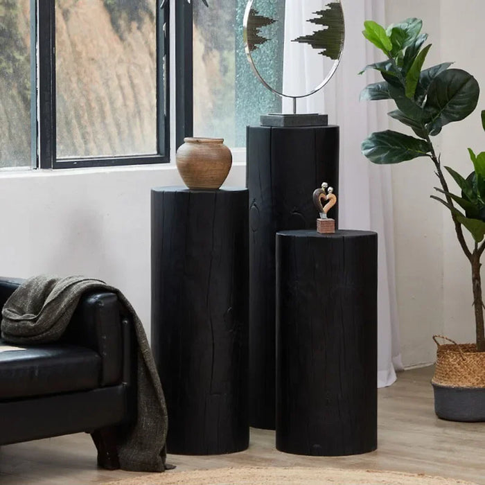 Nordic-Inspired Black Round Wooden Coffee Table: Stylish Side Table for Modern Living Spaces