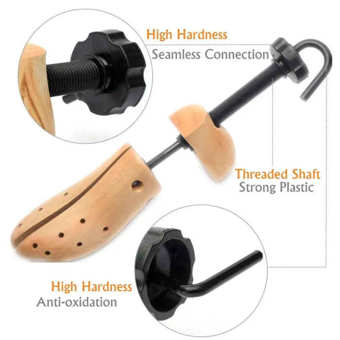 Adjustable Pine Wood Shoe Expander with Comfort Plugs - Unisex Fit Available in Multiple Sizes