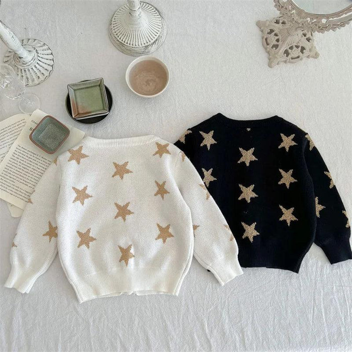 Cozy Star Print Knitted Cardigan for Kids - Autumn Sweater for Boys and Girls