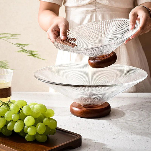 Chic Elevated Glass Fruit Display with Premium Rubber Wood Base for Stylish Dining Enhancements