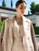 Elegant Women's Autumn 2-Piece Suit with Contrast Lines Belted Jacket and Slim Tweed Dress