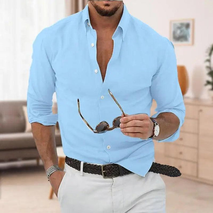 Men's Elegant Lightweight Linen Shirt – Essential Long Sleeve for Summer Beach Style