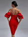 Radiant Ruby Off-Shoulder Ruffle Bodycon Dress - Chic Summer 2023 Fashion