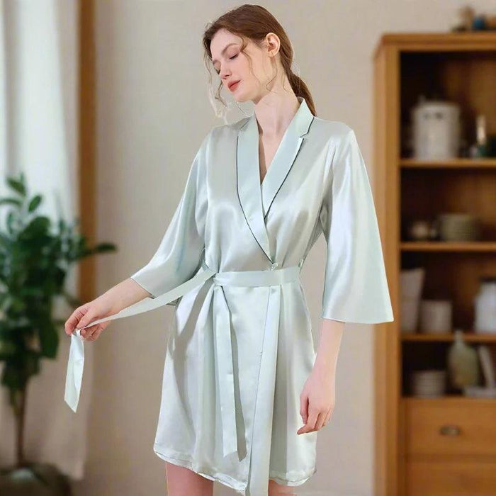 Luxurious Blue Mulberry Silk Robe and Gown Set for Women