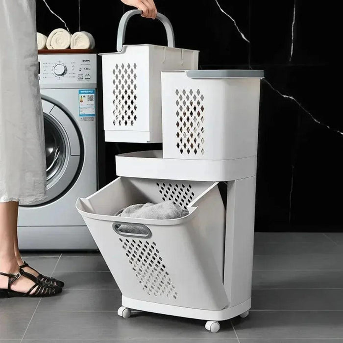 Smart Double-Layered Laundry Basket with Efficient Drainage System for Organized Storage