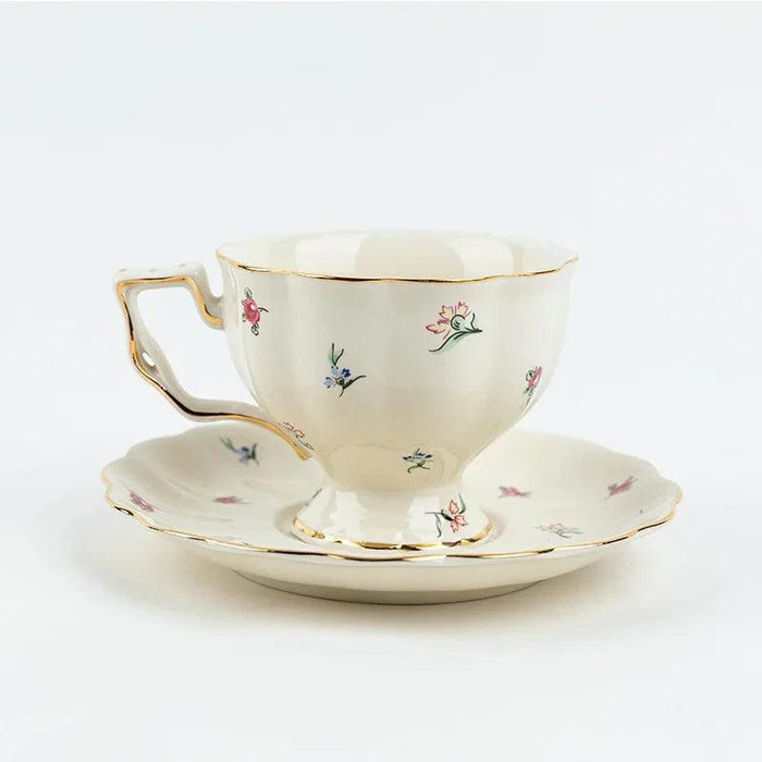 Elegant Bone China Tea and Coffee Set with Intricate Gold Floral Design - Includes Teapot and Cups