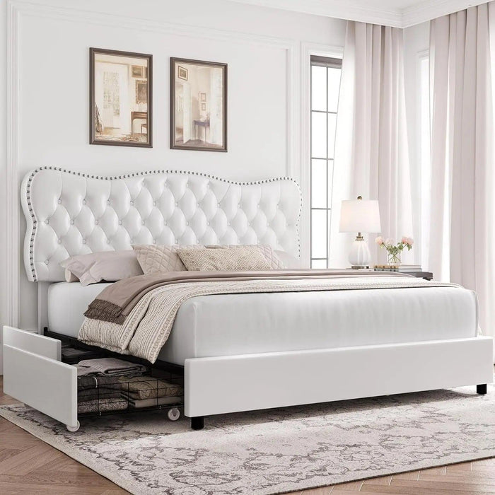 Elegant Linen Upholstered Bed Frame with Ample Storage Drawers