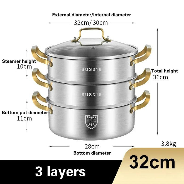 Triple Layer 316 Stainless Steel Steamer: Your Essential Kitchen Partner