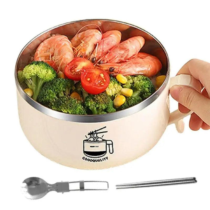 Insulated 1000ml Ramen Bowl with Integrated Phone Holder - Ideal for Soups, Salads, and Travel Dining