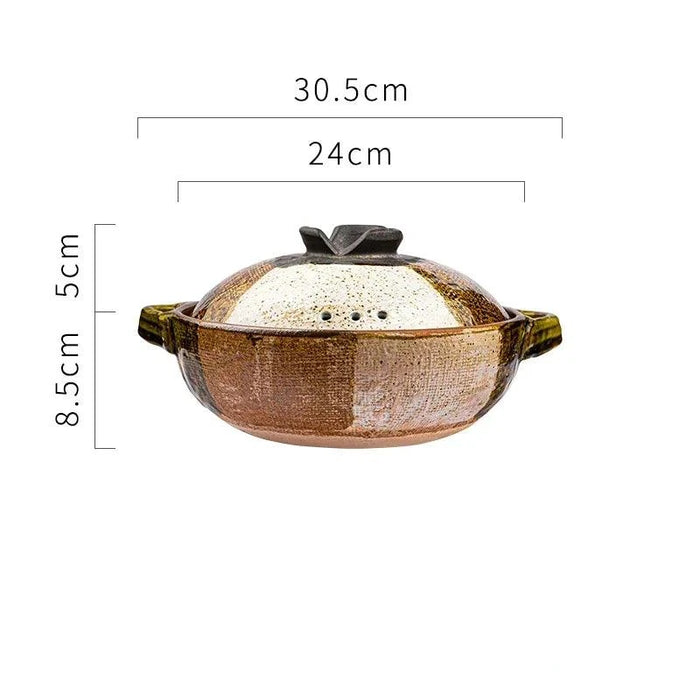 Elegant Tri-Section Japanese Clay Casserole: Perfect for High-Heat Culinary Creations