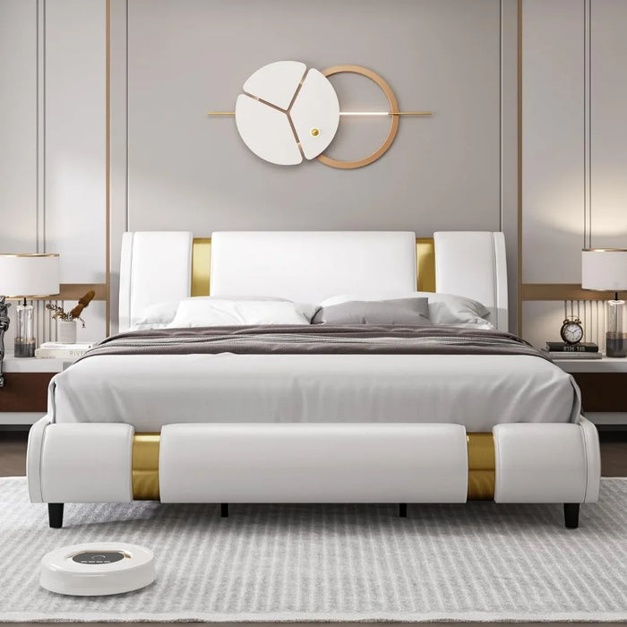 Luxurious Adjustable Golden Upholstered Bed Frame