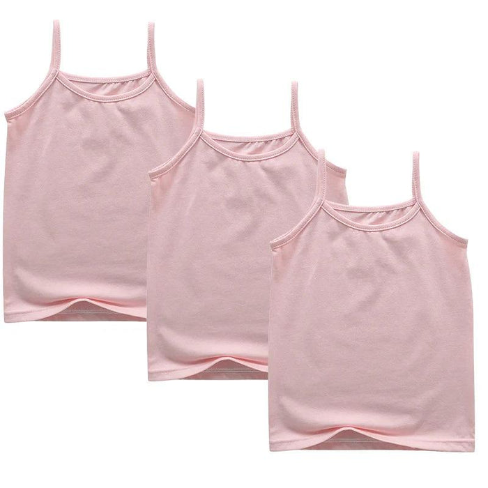 3-Pack Girls' Trendy Sleeveless Cotton Cami Tops - Stylish Spaghetti Strap Vests for Kids