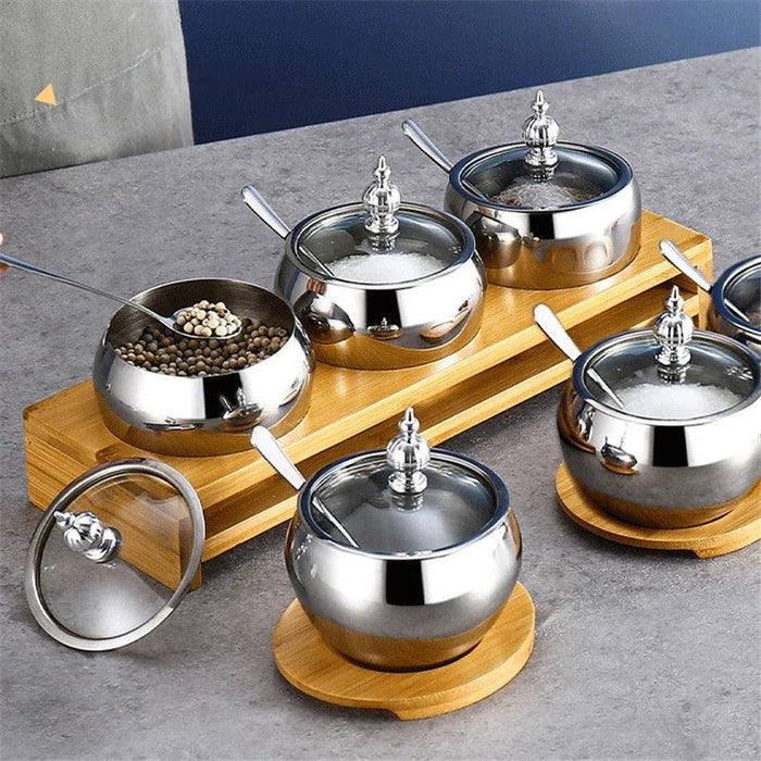 Premium 304 Stainless Steel Spice Organizer Set with Oil Sprayer - Essential Kitchen Accessory for Culinary Enthusiasts