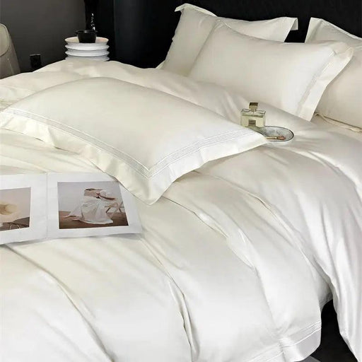 Elegant Egyptian Cotton Embroidered Duvet Cover Set, Premium Hotel-Quality Bedding with Bed Sheet and Pillowcases, Solid Color Luxury Collection