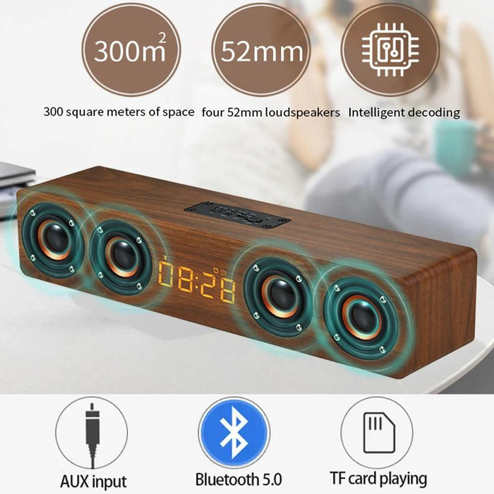 Stylish Wooden Bluetooth Alarm Clock with Built-in Speaker, FM Radio, and Color-Changing LED Lights for Home and Gaming Environments