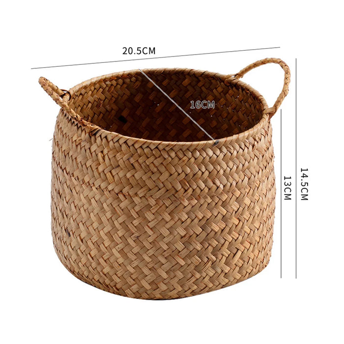 Rustic Seagrass Desktop Organizer and Storage Basket for Home Decor