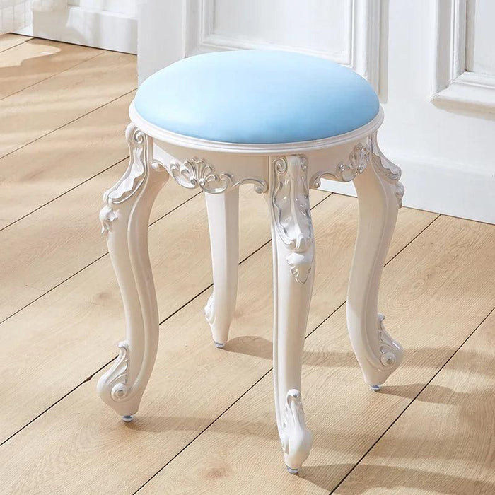 Elegant Silver White Leather Vanity Stool with European Flair