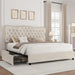 Beige Linen Storage Bed Frame with Padded Headboard & Wooden Slats