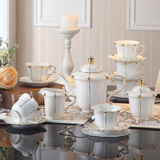 Royal Gold Pearl Fine China Tea and Coffee Set - Exquisite Porcelain Collection for Elegant Teatime