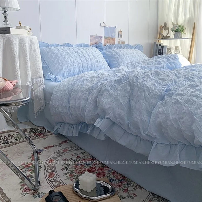 Kawaii Seersucker Ruffled Lace Bedding Collection