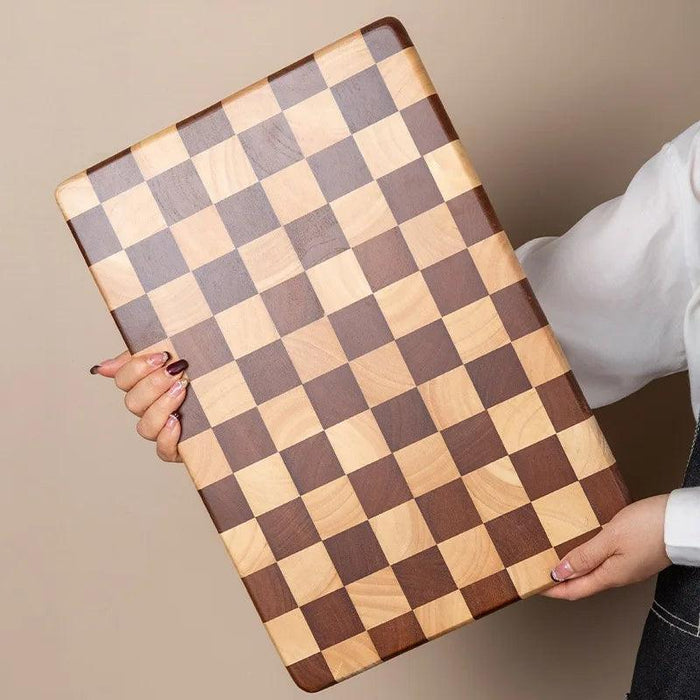 Artisan Acacia Wood Cutting Board with Unique Checkerboard Pattern - Non-slip Solid Wood Kitchen Essential