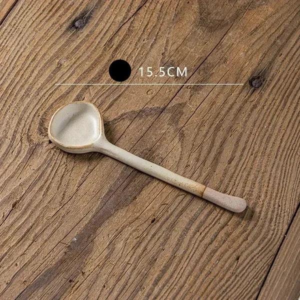 Elegant Japanese Stoneware Soup Spoon with Long Ergonomic Handle for Refined Dining