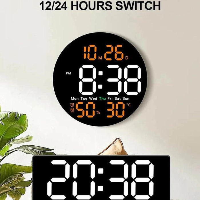 Digital LED Wall Clock with Remote Control, Dual Alarms, Calendar, and Temperature Display for Stylish Home Decor - Adjustable Brightness