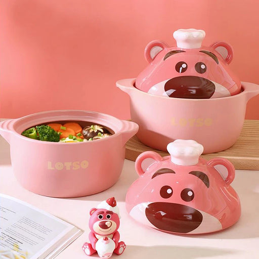 Chinese Style Winnie the Pooh Ceramic Clay Cooking Casserole with Lid for Gas Stove