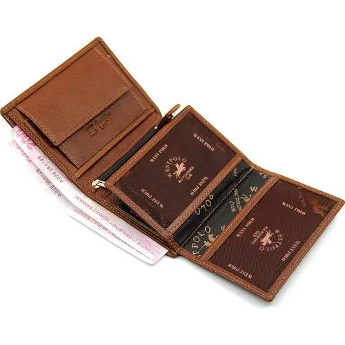 Men's West Polo Taba Leather Wallet with Secure Zippered Compartment and Ample Storage - Elegant Gift Box and Quick Shipping