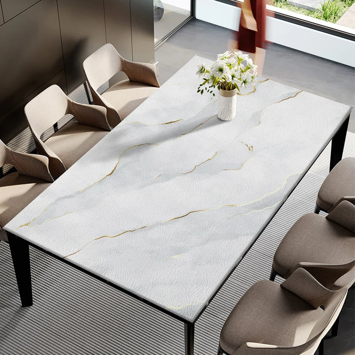 Elegant Marble-Print Leather Table Mat - Versatile Dining & Kitchen Protector