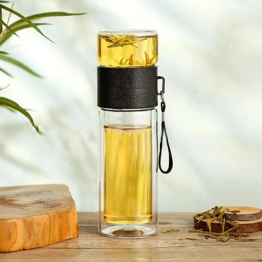 400ML Double Layer Borosilicate Glass Tea Infuser Bottle - Eco-Friendly Portable Brew Solution