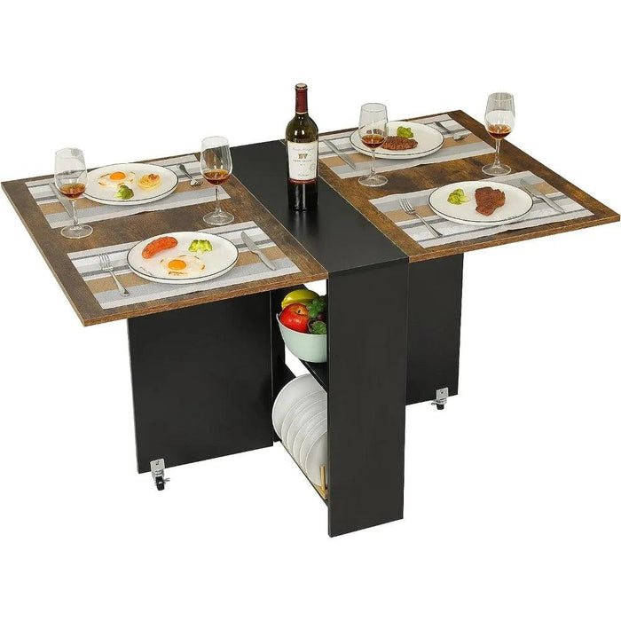 Convertible Modern Dining Table with Wheels, Drawer, and Double Layer Storage