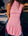 Chic Backless Pleated Mini Dress for Women - Stylish Knit Ball Gown