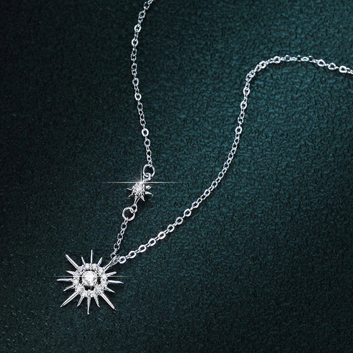 Sunflower Sunburst Sterling Silver Necklace with Lab-Diamond Hexagram Pendant: Elegant Moissanite Jewelry for Women