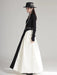 Chic Black Color-block Floor-Length Dress with V-Neck and Long Sleeves