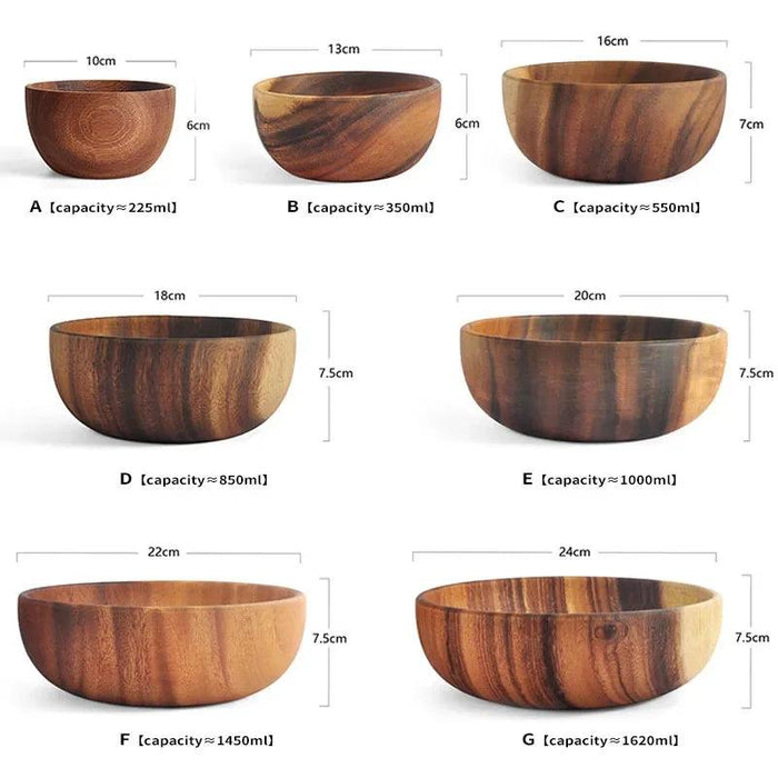 Large Eco-Friendly Acacia Wood Bowl Set for Salads and Fruits - Stylish Serving Solution