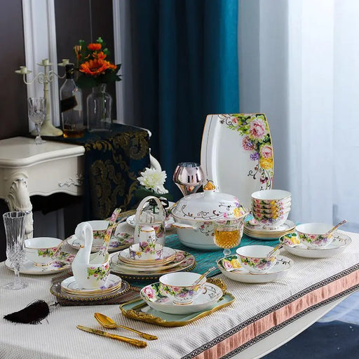 European Elegance 60-Piece Bone China Dinnerware Set with Utensils