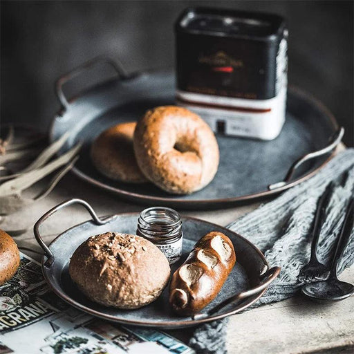 Handcrafted Vintage Round Iron Serving Tray - Retro Fruit and Bread Holder with Convenient Handles for Home & Garden Decor