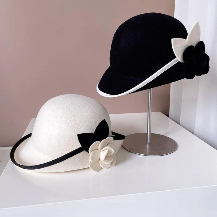 Elegant Camellia Wool Felt Top Hat - Women's Autumn/Winter Fashion Essential