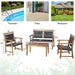 Outdoor Acacia Wood & Rattan 4-Piece Furniture Set - Chic Sofa, Loveseat, Table & Chairs for Garden Comfort