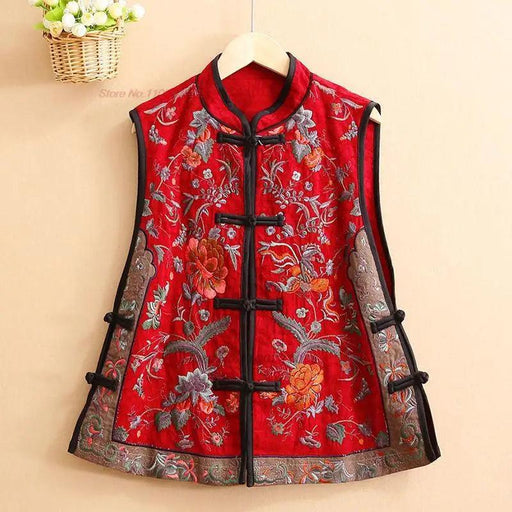 Timeless Vintage Chinese Floral Embroidered Cotton-Linen Women's Vest