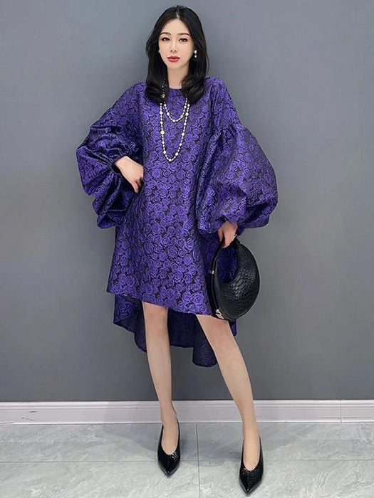 Batwing Sleeve Solid Color Dress for Autumn