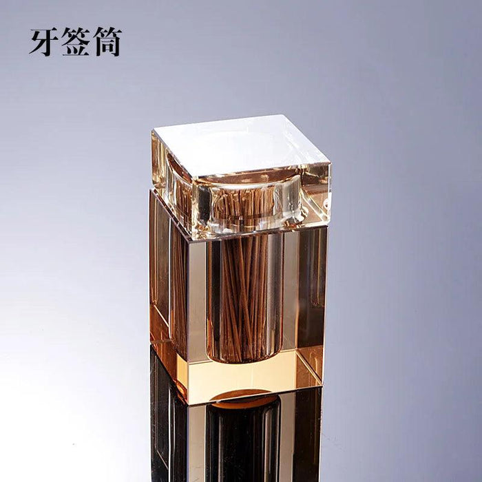 Elegant Amber Glass Toothpick and Swab Organizer - Luxurious Square Storage Jar for Home Decor